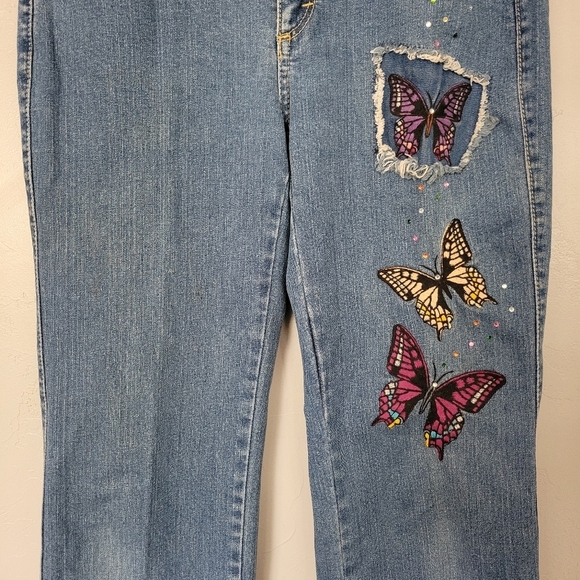 Aura by Wrangler Women's 4P Medium Wash Denim Embroidered Butterfly Jeans Y2K - Picture 7 of 8